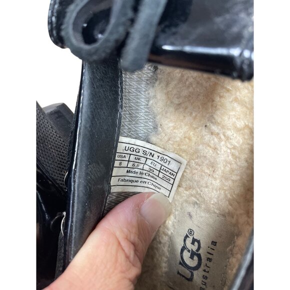 UGG Ashdale Black Patent Leather Sheepskin Rain Duck Shoes Sz 8 SKU 9488 - Picture 6 of 16